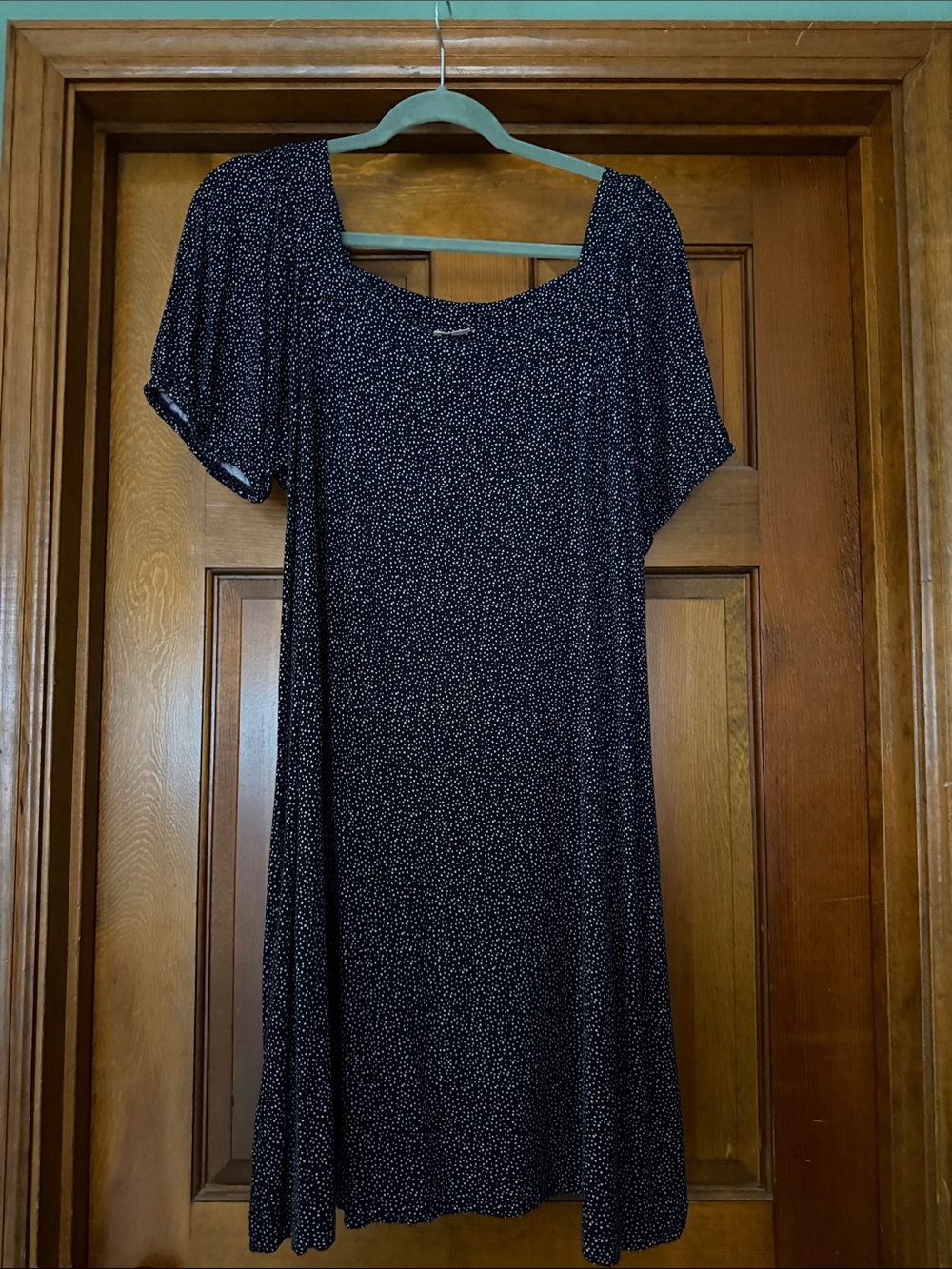 LOFT Navy Midi Dress with White Micro Dot Print